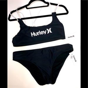 NWT Hurley XL black/white LOGO 2 piece bikini swim set